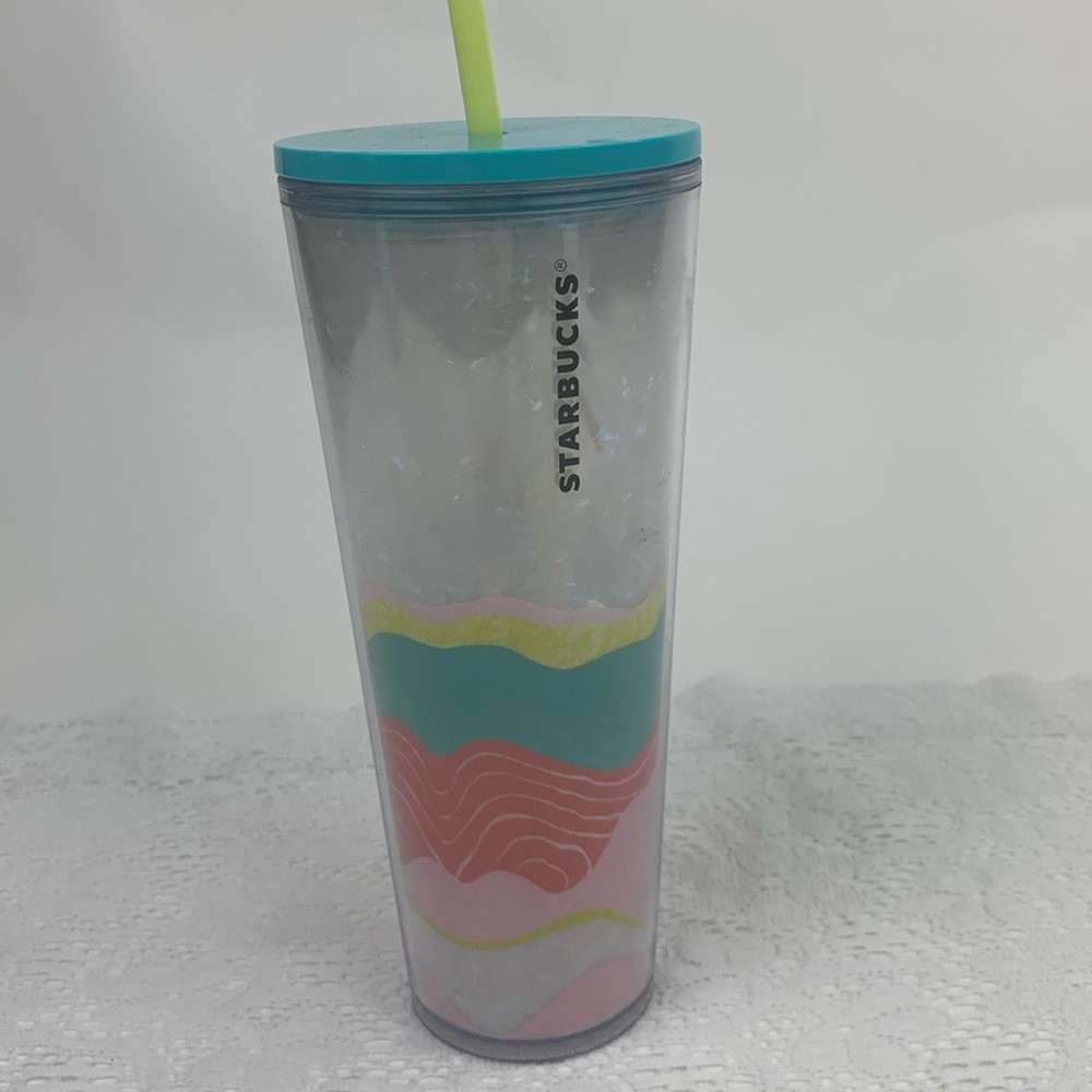 STARBUCKS 2020 SUMMER DESIGN TUMBLER 24oz Lid Straw Blue Iridescent